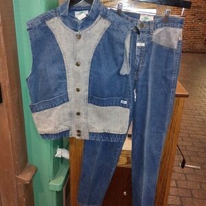 Vtg 80's Palmettos USA Womens Denim Jeans & Vest High Waist 2 Tone outfit SZ S 5